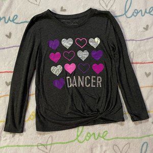 Gray Long Sleeve DANCER Purple Foil Heart Top Shirt Girls sz 8 / 10